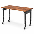 Banco da lavoro mobile marrone e nero, 120 x 60 x 74-110 cm, regolabile in altezza con ruote