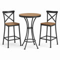 Set bar industriale da 3 pezzi con tavolo rotondo Ø 80 × H 100 cm e 2 sgabelli 45 × 47 × H 106 cm, nero e marrone