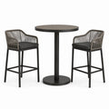 Set da bar da esterno 3 pezzi con tavolo rotondo Ø 70 × 105 cm e 2 sgabelli 56 × 58 × 105 cm, nero, grigio e tortora
