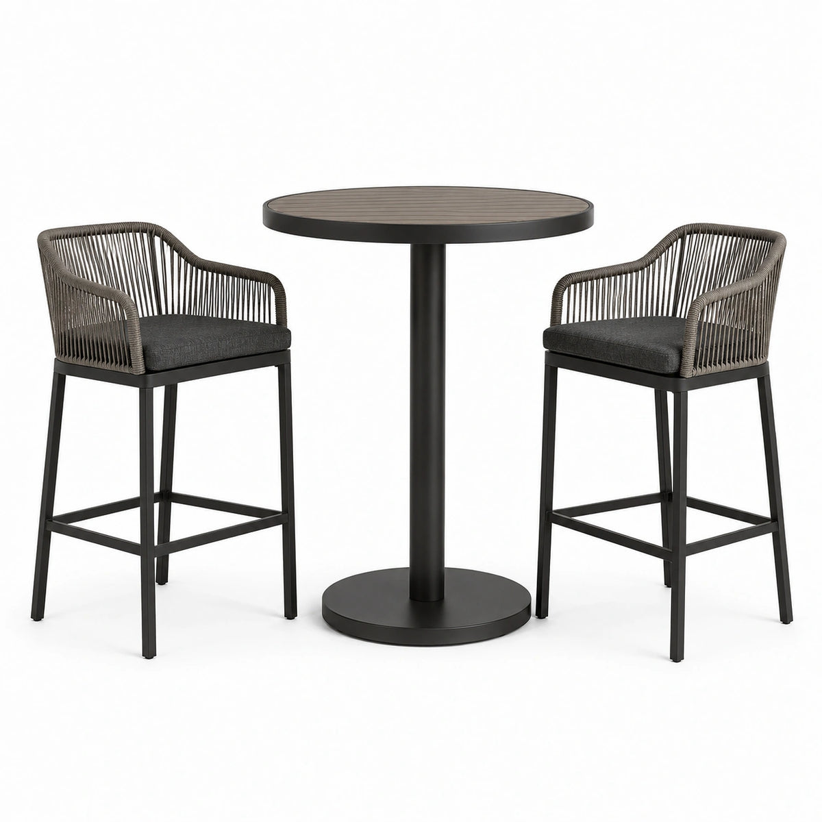 Set da bar da esterno 3 pezzi con tavolo rotondo Ø 70 × 105 cm e 2 sgabelli 56 × 58 × 105 cm, nero, grigio e tortora