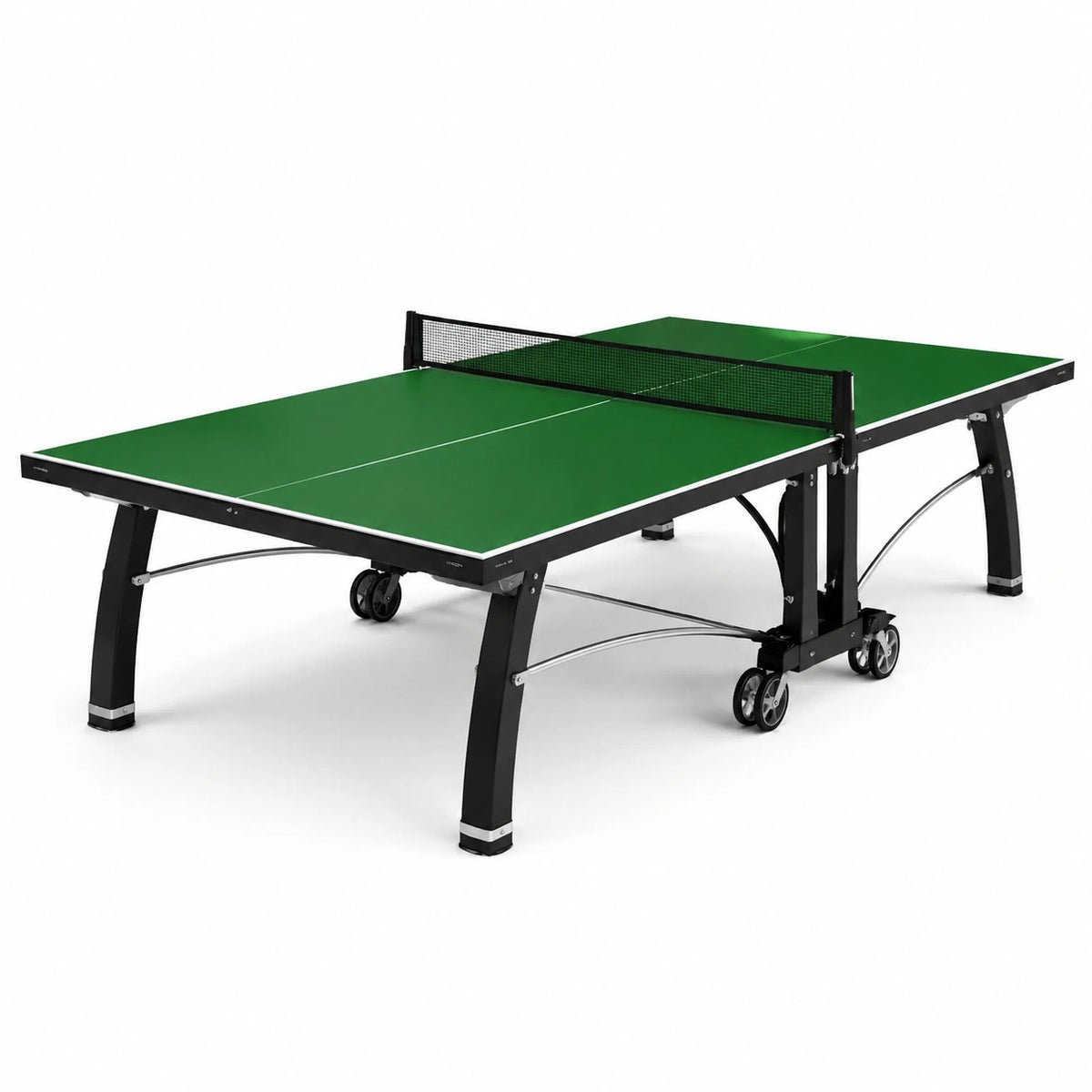 Tavolo da ping pong pieghevole verde 274 × 152,5 × 76 cm con telaio nero e ruote