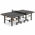 Tavolo pieghevole per tennis da tavolo nero e marrone, 274 × 152,5 × 76 cm, con rete e ruote