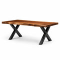 Tavolo rettangolare in legno marrone con gambe a X in metallo nero, 200 × 90 × 76 cm