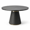 Tavolo rotondo Ø 120 × 76 cm nero e grigio effetto marmo con base scanalata e dettagli dorati