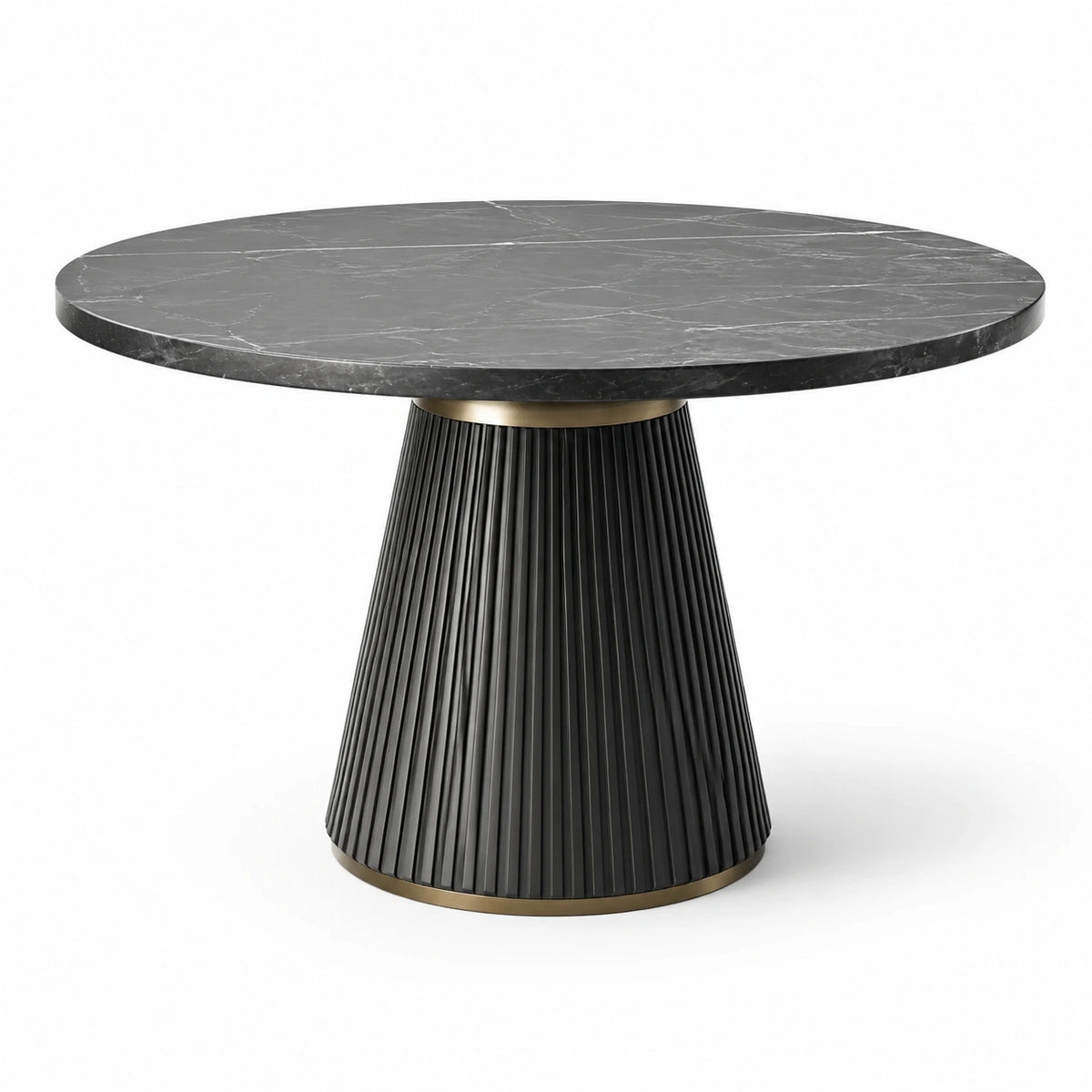 Tavolo rotondo Ø 120 × 76 cm nero e grigio effetto marmo con base scanalata e dettagli dorati
