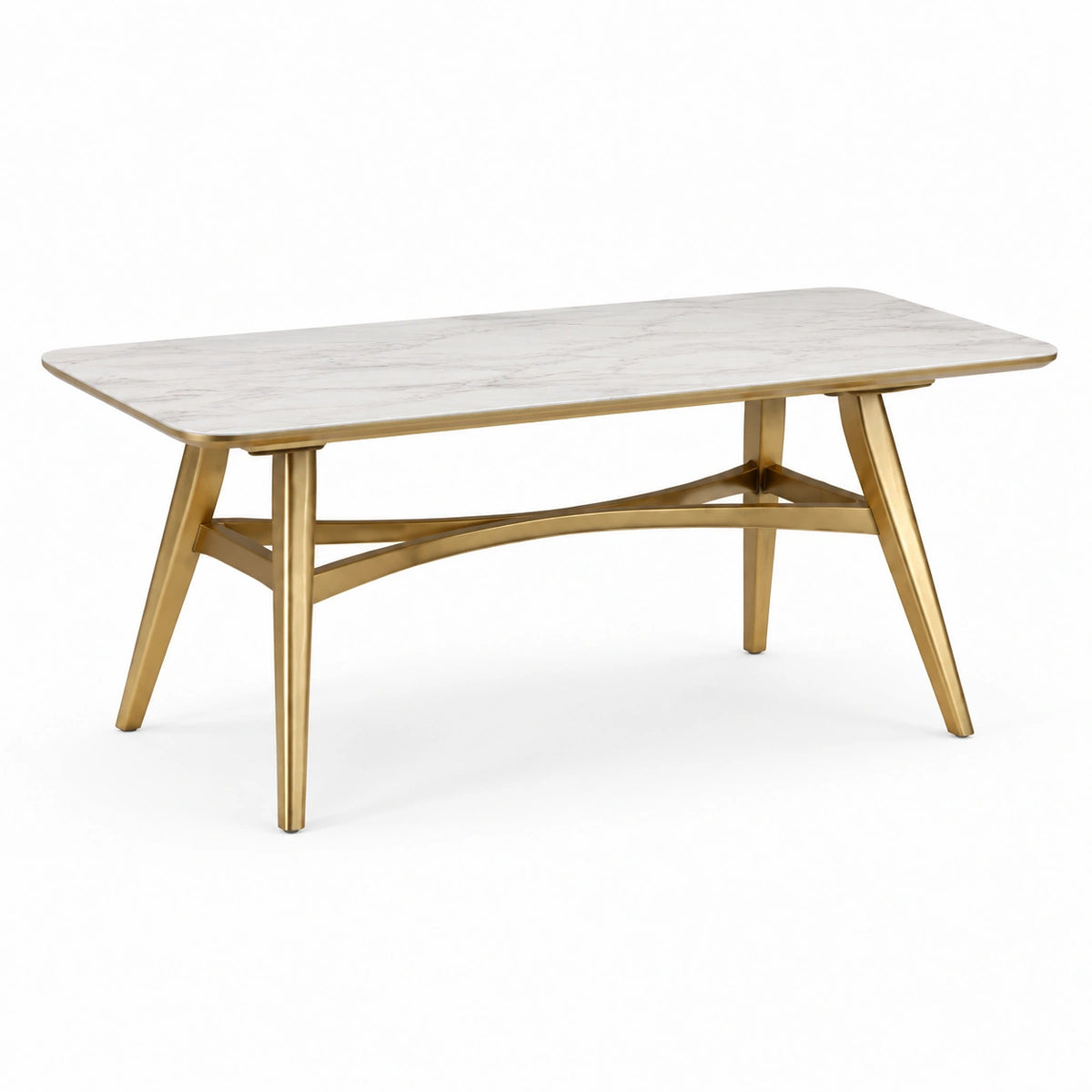 Tavolo rettangolare moderno 160 × 90 × 75 cm, bianco effetto marmo e oro