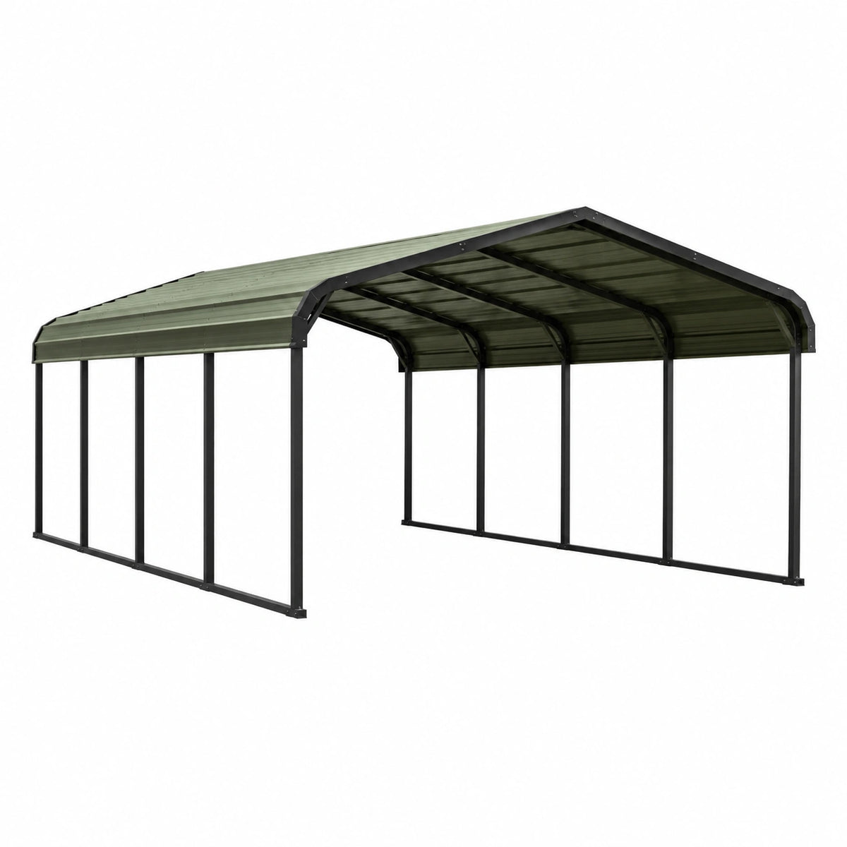 Carport autoportante in acciaio verde e nero, 600 × 360 × 250 cm, con tetto a doppia falda
