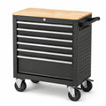 Carrello portautensili mobile nero con piano in legno, 6 cassetti e 4 ruote, 68 × 46 × 86 cm