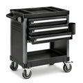 Carrello portautensili mobile nero e argento 77 × 47 × 90 cm con 3 cassetti, ripiano inferiore e 4 ruote