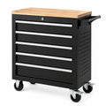 Carrello portautensili nero 77 × 47 × 89 cm con piano in legno naturale, 5 cassetti e 4 ruote