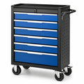 Carrello portautensili in acciaio nero, blu e argento, 77 × 46 × 97 cm, con 6 cassetti, serratura e ruote