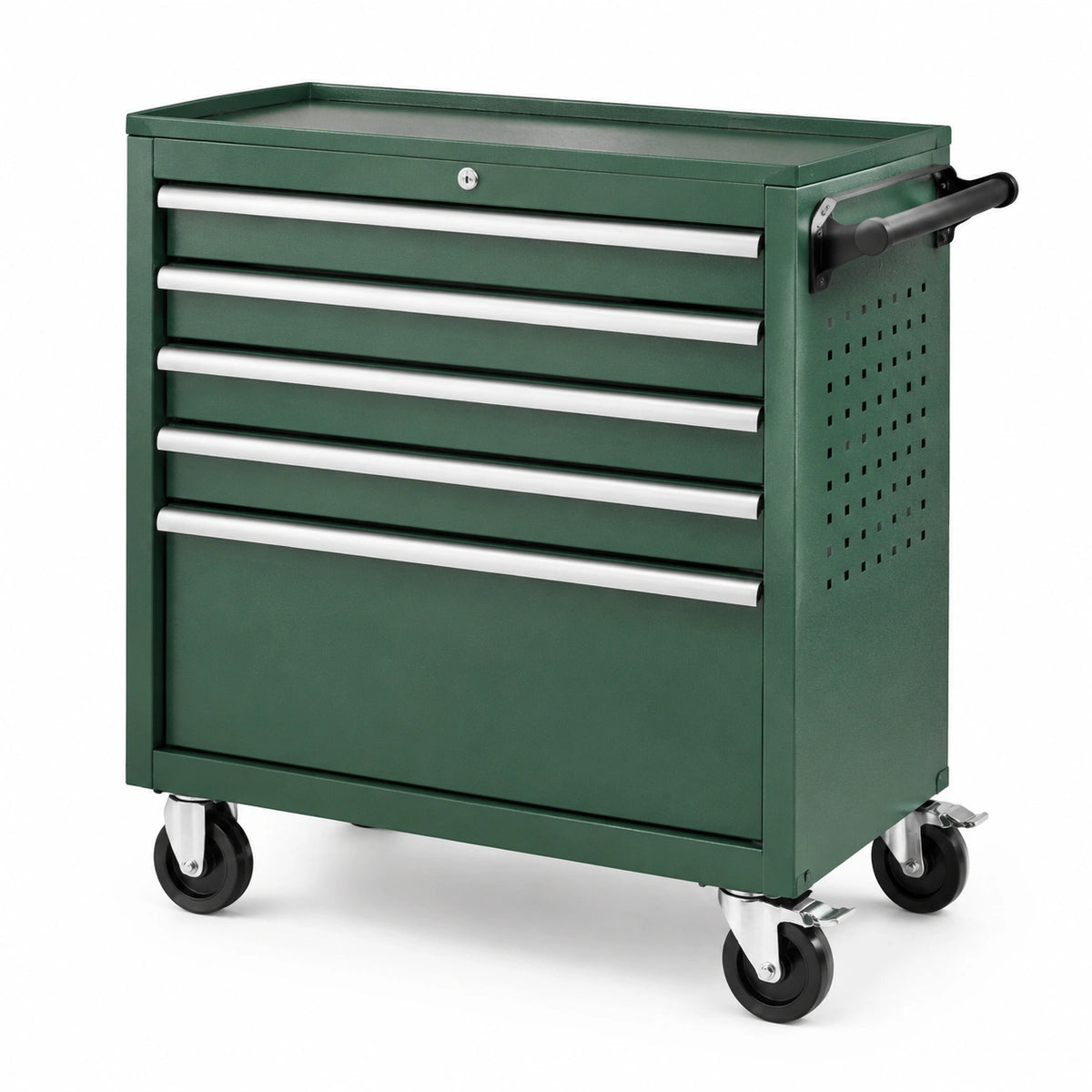 Carrello portautensili in acciaio verde con 6 cassetti e ruote, 70 × 33 × 78 cm