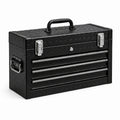 Cassetta portautensili in acciaio nero e argento, 51 x 22 x 35 cm, con 3 cassetti e vano superiore