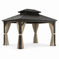 Gazebo da giardino 400 × 300 × 310 cm in metallo marrone scuro con tende beige e tetto ventilato