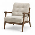 Poltrona imbottita beige e marrone 76 × 82 × 84 cm con braccioli in legno
