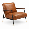 Poltrona lounge in similpelle cognac e metallo nero con braccioli, 78 × 82 × 81 cm