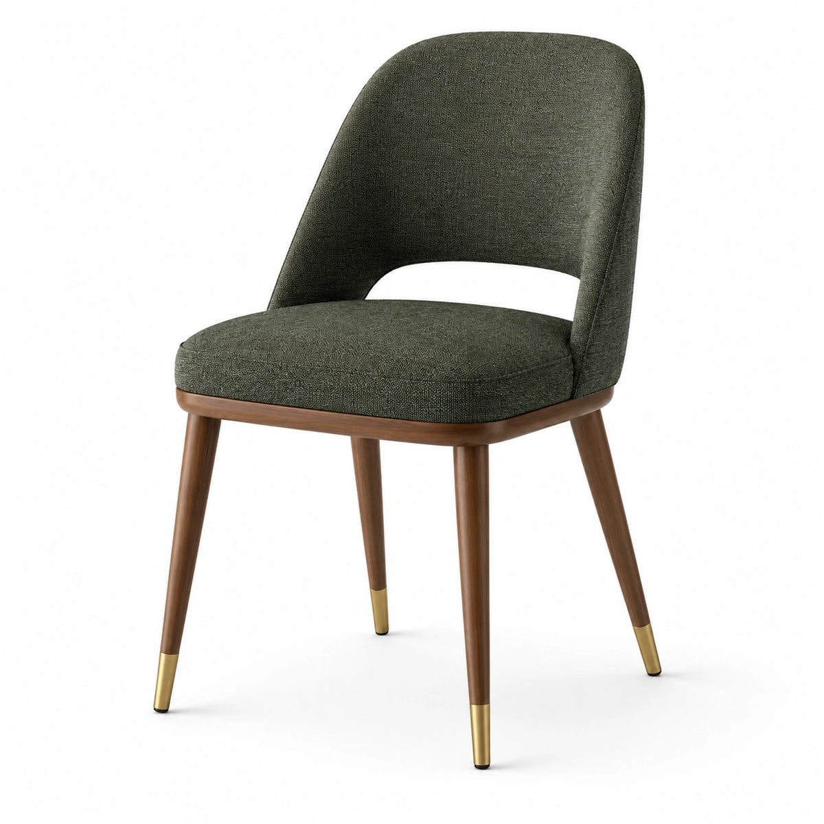 Sedia imbottita moderna 52 × 57 × 82 cm in tessuto verde scuro con gambe marroni e dettagli dorati