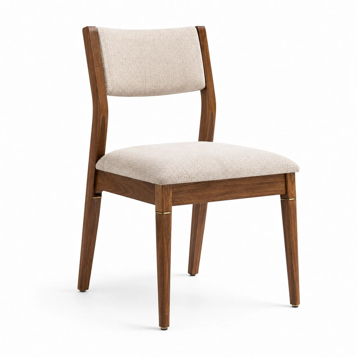 Sedia imbottita contemporanea in legno marrone e tessuto beige, 50 × 55 × 82 cm