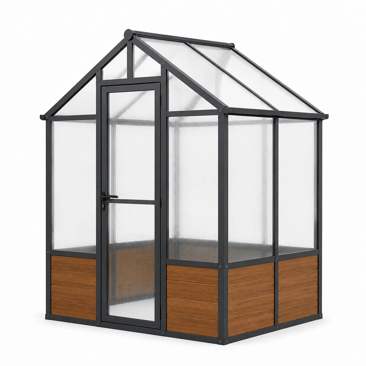 Serra da giardino moderna in alluminio e policarbonato 185 × 125 × 195 cm, antracite, marrone e trasparente