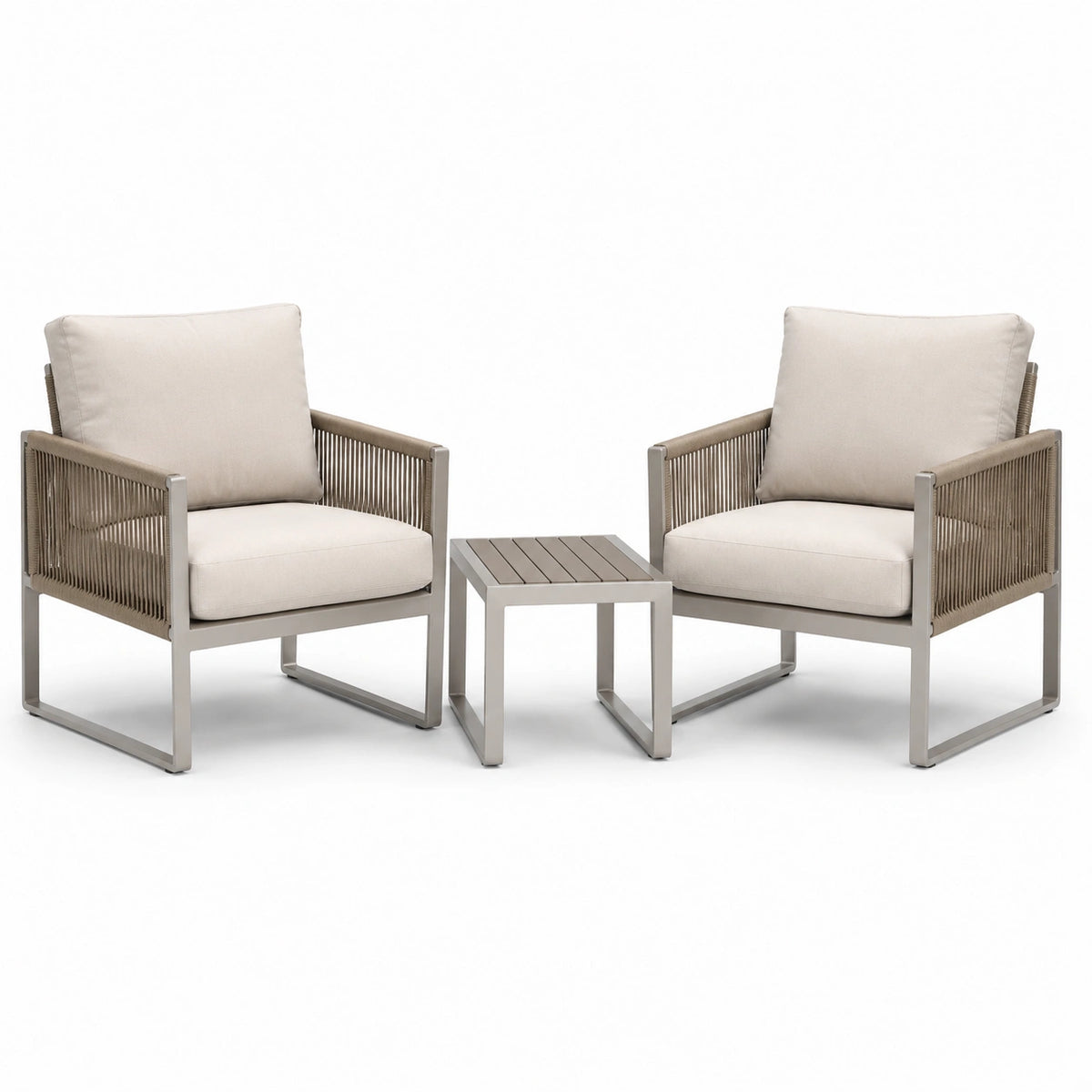 Set da giardino 3 pezzi beige e tortora, 2 poltrone 70 × 75 × 78 cm e tavolino 45 × 45 × 42 cm