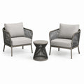 Set da giardino grigio chiaro e tortora, 2 poltrone da 75 × 78 × 82 cm e tavolino rotondo da 50 × 45 cm