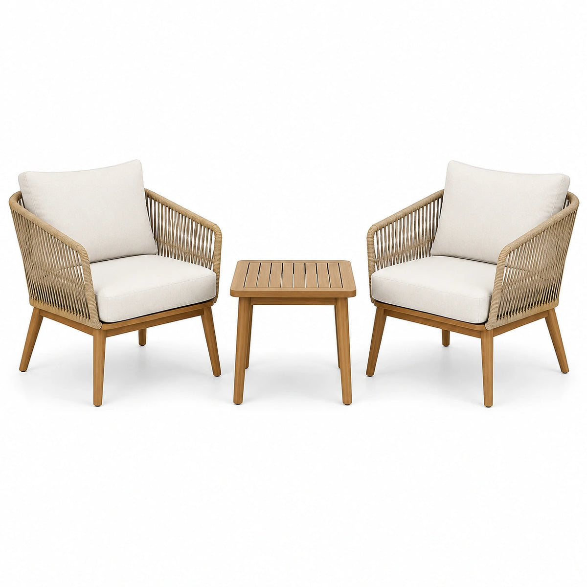 Set da giardino 3 pezzi con 2 poltrone 72 × 76 × 80 cm e tavolino 50 × 50 × 45 cm, beige, marrone e bianco crema