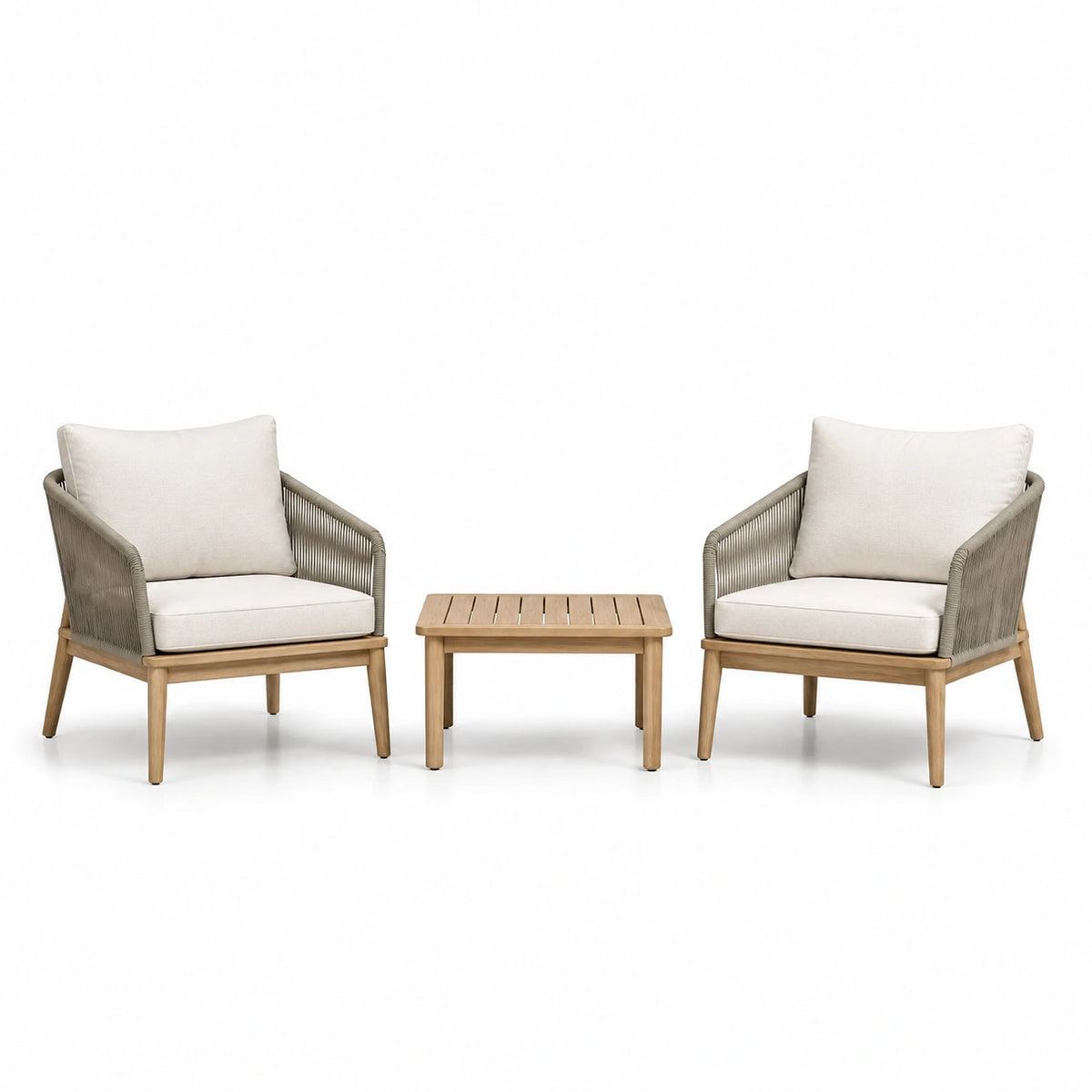 Set da giardino 3 pezzi beige, crema e marrone chiaro con 2 poltrone 76 x 78 x 80 cm e tavolino 55 x 55 x 42 cm