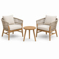 Set da giardino 3 pezzi beige e legno naturale con 2 poltrone 70 × 74 × 80 cm e tavolino rotondo Ø 55 × 45 cm